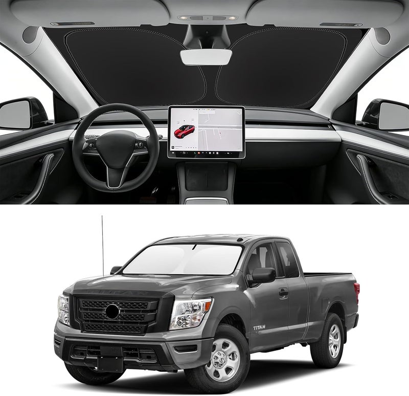 SLOGENTO Custom Fit Windshield Sun Shade for Nissan Titan 2017-2024, Blocks UV & Heat, Front Window Sunshade, Easy Fold & Store - Image 1